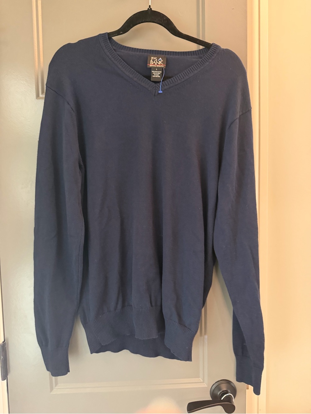 Jos. A. Bank Men's prima cotton Dark Navy V-Neck Pullover Sweater L